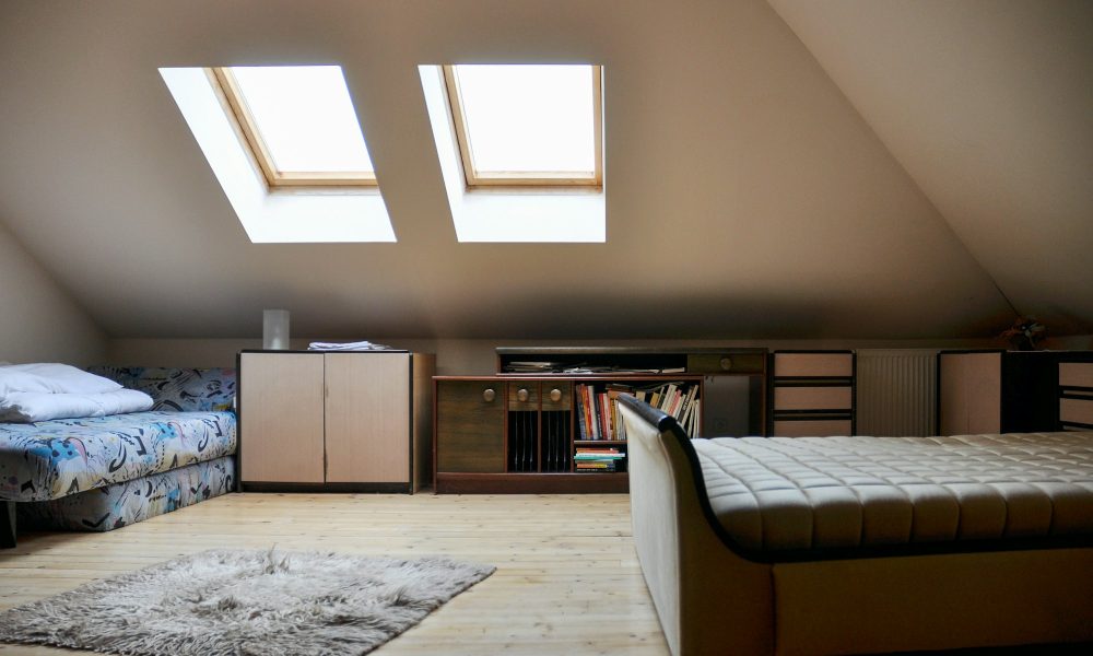 Home decor. Indoor decoration. Two windows on the roof, Slovakia, Europe.